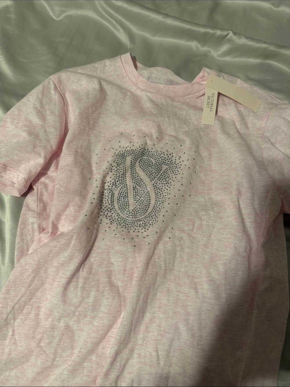 Victoria's Secret Pink Short Sleeve Tee with Crystal 'VS' Emblem